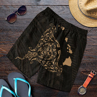 Hawaiian Map Manta Ray Gold Polynesian Men's Shorts - AH Art - Polynesian Pride