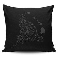 Hawaiian Map Manta Ray Gray Polynesian Pillow Covers - AH Pillow Covers Black - Polynesian Pride