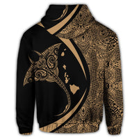 Hawaiian Map Manta Ray Polynesian Zip Hoodie Gold - Polynesian Pride