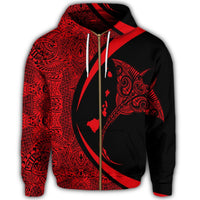 Hawaiian Map Manta Ray Polynesian Zip Hoodie Red - Polynesian Pride