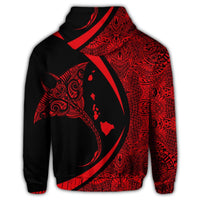 Hawaiian Map Manta Ray Polynesian Zip Hoodie Red - Polynesian Pride