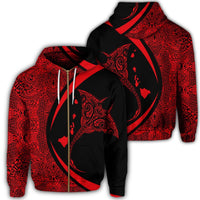 Hawaiian Map Manta Ray Polynesian Zip Hoodie Red Unisex Art - Polynesian Pride