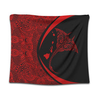 Hawaiian Map Manta Ray Polynesian Tapestry - Red - AH Wall Tapestry Black - Polynesian Pride