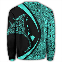 Hawaiian Map Manta Ray Polynesian Sweatshirt - Turquoise - Circle Style - AH - Polynesian Pride