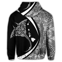 Hawaiian Map Manta Ray Polynesian Hoodie White Circle Style - Polynesian Pride