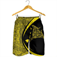 Hawaiian Map Manta Ray Polynesian Men's Shorts - Yellow - Circle Style - AH - Polynesian Pride