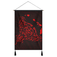 Hawaiian Map Manta Ray Red Polynesian Hanging Poster - AH Hanging Poster Cotton And Linen - Polynesian Pride