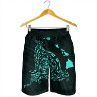 Hawaiian Map Manta Ray Turquoise Polynesian Men's Shorts - AH - Polynesian Pride