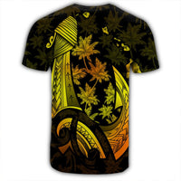 Hawaiian Map Palm Trees Fish Hook Polynesian T Shirt Colorful Yellow - Polynesian Pride