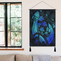 Hawaiian Map Palm Trees Fish Hook Polynesian Quilt Hanging Poster Colorful Blue - AH - Polynesian Pride