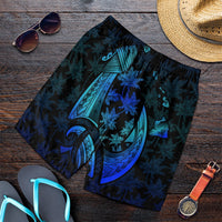Hawaiian Map Palm Trees Fish Hook Polynesian Quilt Men's Shorts Colorful Blue - AH Art - Polynesian Pride