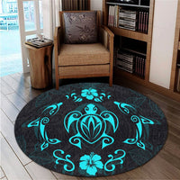 Hawaiian Map Turtle Dolphin With Plumeria Round Carpet - AH - Polynesian Pride