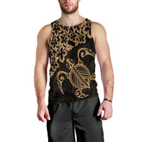 Hawaiian Map Turtle Hibiscus Kanaka Polynesian Tank Top - Gold - AH Black - Polynesian Pride