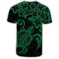 Hawaiian Map Turtle Hibiscus Kanaka Polynesian T Shirt Green - Polynesian Pride