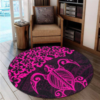 Hawaiian Map Turtle Hibiscus Kanaka Polynesian Round Carpet - Pink - AH - Polynesian Pride