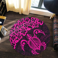 Hawaiian Map Turtle Hibiscus Kanaka Polynesian Round Carpet - Pink - AH - Polynesian Pride