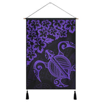 Hawaiian Map Turtle Hibiscus Kanaka Polynesian Hanging Poster - Purple - AH Hanging Poster Cotton And Linen - Polynesian Pride