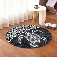 Hawaiian Map Turtle Hibiscus Kanaka Polynesian Round Carpet - White - AH - Polynesian Pride