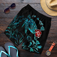 Hawaiian Map Turtle Hibiscus Ohana Honu Paua Shell Men's Shorts - AH Art - Polynesian Pride