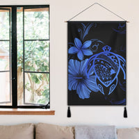 Hawaiian Map Turtle Hibiscus Plumeria Polynesian Hanging Poster - Blue - AH - Polynesian Pride