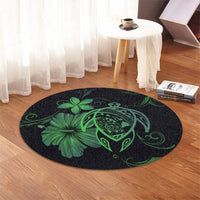 Hawaiian Map Turtle Hibiscus Plumeria Polynesian Round Carpet - Green - AH - Polynesian Pride