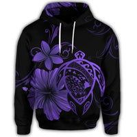 Hawaiian Map Turtle Hibiscus Plumeria Polynesian Hoodie Purple - Polynesian Pride