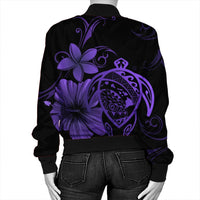 Hawaiian Map Turtle Hibiscus Plumeria Polynesian Bomber Jacket - Purple - AH - Polynesian Pride