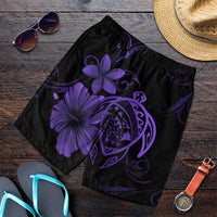 Hawaiian Map Turtle Hibiscus Plumeria Polynesian Men's Shorts - Purple - AH Art - Polynesian Pride