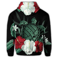 Hawaiian Map Turtle Hibiscus Polynesian Zip Hoodie - Polynesian Pride