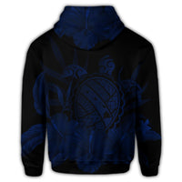 Hawaiian Map Turtle Hibiscus Polynesian Hoodie Blue - Polynesian Pride