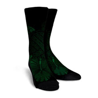 Hawaiian Map Turtle Hibiscus Polynesian Crew Socks - Green - AH - Polynesian Pride