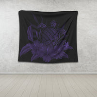 Hawaiian Map Turtle Hibiscus Polynesian Tapestry - Purple - AH - Polynesian Pride