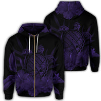 Hawaiian Map Turtle Hibiscus Polynesian Zip Hoodie Purple Unisex Art - Polynesian Pride