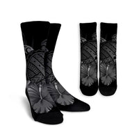 Hawaiian Map Turtle Hibiscus Polynesian Crew Socks - White - AH Crew Socks White - Polynesian Pride