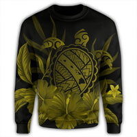 Hawaiian Map Turtle Hibiscus Polynesian Sweatshirt - Yellow - AH - Polynesian Pride