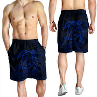 Hawaiian Map Turtle Kanaka Hibiscus Polynesian Men's Shorts - Blue - AH - Polynesian Pride