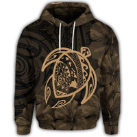 Hawaiian Map Turtle Kanaka Hibiscus Polynesian Hoodie Gold - Polynesian Pride
