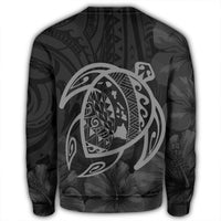 Hawaiian Map Turtle Kanaka Hibiscus Polynesian Sweatshirt - Gray - AH - Polynesian Pride