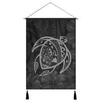 Hawaiian Map Turtle Kanaka Hibiscus Polynesian Hanging Poster - Gray - AH Hanging Poster Cotton And Linen - Polynesian Pride