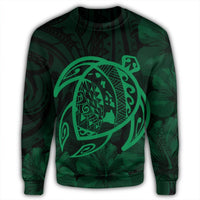 Hawaiian Map Turtle Kanaka Hibiscus Polynesian Sweatshirt - Green - AH - Polynesian Pride
