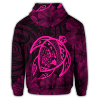 Hawaiian Map Turtle Kanaka Hibiscus Polynesian Zip Hoodie Pink - Polynesian Pride