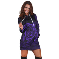 Hawaiian Map Turtle Kanaka Hibiscus Polynesian Hoodie Dress - Purple - AH - Polynesian Pride