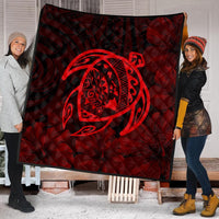 Hawaiian Map Turtle Kanaka Hibiscus Polynesian Premium Quilts - Red - AH - Polynesian Pride