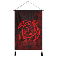 Hawaiian Map Turtle Kanaka Hibiscus Polynesian Hanging Poster - Red - AH Hanging Poster Cotton And Linen - Polynesian Pride