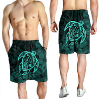 Hawaiian Map Turtle Kanaka Hibiscus Polynesian Men's Shorts - Turquoise - AH - Polynesian Pride