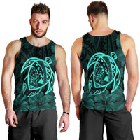 Hawaiian Map Turtle Kanaka Hibiscus Polynesian Tank Top - Turquoise - AH - Polynesian Pride