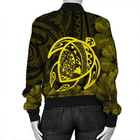 Hawaiian Map Turtle Kanaka Hibiscus Polynesian Bomber Jacket - Yellow - AH - Polynesian Pride