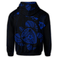 Hawaiian Map Turtle Ohana Hibicus Polynesian Hoodie Blue - Polynesian Pride