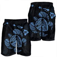 Hawaiian Map Turtle Ohana Hibicus Polynesian Men's Shorts - Pastel Blue - AH - Polynesian Pride