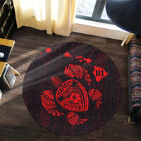 Hawaiian Map Turtle Ohana Hibicus Polynesian Round Carpet - Red - AH - Polynesian Pride